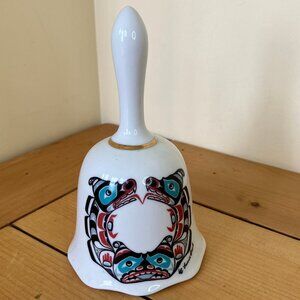 Haida Totem Design Ceramic Hand Bell Banawe Canada Smithers BC 6"
